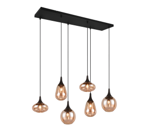 LUMINA 317000613 czarna lampa wisząca różne klosze ze szkła bursztynowego 6xE14