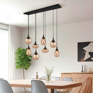 LUMINA 317000813 czarna lampa wisząca różne klosze ze szkła bursztynowego 8xE14
