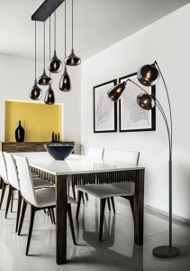 LUMINA 417000332 czarna lampa stojąca różne klosze ze szkła chromowanego 3xE14