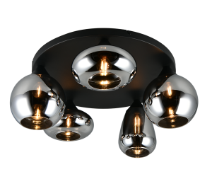 LUMINA 617030532 czarna lampa sufitowa różne klosze ze szkła chromowanego 5xE14