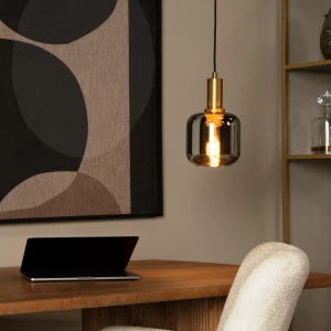 JOANET 45494/16/65 lampa wisząca czarno-złota 1xE27 klosz szklany dymiony fi 16cm