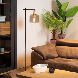 JOANET 45794/01/65 lampa podłogowa czarno-złota 1xE27 klosz szkło dymione fi 21cm