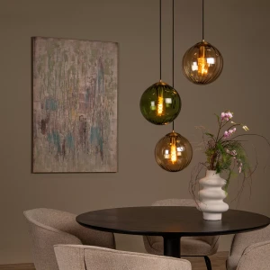 MONSARAZ 45493/03/33 lampa wisząca szklane kule amber i zielone fi 25cm 3xE27 wykończenie czarno-złote okrągła podsufitka lampa nad stolik kawowy