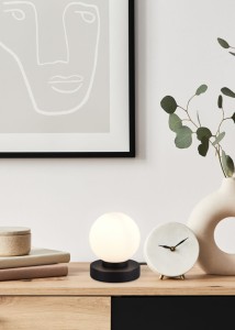 PRINZ R54011032 lampa stołowa czarna z białym kloszem ściemnianie dotykowe 1xE14