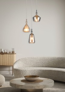 ALDEA  349430317 lampa wisząca kaskada różne klosze szkło chromowane i bursztynowe 3xE14 białe wykończenie