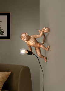 LOUY R26541079 kinkiet złota małpka trzymająca czarną oprawkę na żarówkę E27