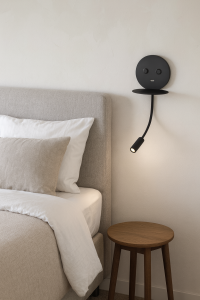 ACACIAS LE42227 Nowoczesna lampa ścienna o okrągłym kształcie z elastycznym ramieniem i funkcją ładowania USB czarna