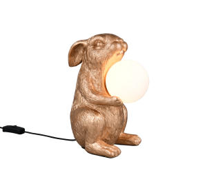 RABBIT R56511079 lampa stołowa złoty królik trzymający klosz szklaną kulę fi 10cm 1xG9