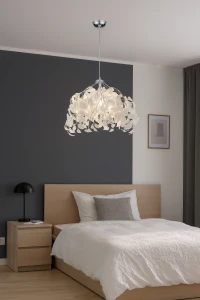 LEAVY lampa wisząca fi 38cm białe listki na gałązkach 1xE27 wykończenie chrom