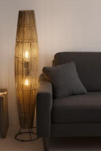 MIKI lampa podłogowa czarna abażur ze plecionego papieru 2xE27