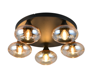 DIVINA R66645013 lampa sufitowa czarna z kloszami ze szkła bursztynowego 5xE14