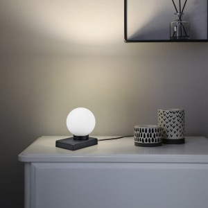 DAVI II 590100132 lampa dotykowa stołowa czarna klosz szklana biała kula 1xE14