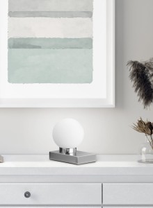 DAVI II 590100107 lampa dotykowa stołowa nikiel mat klosz szklana biała kula 1xE14