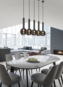 CLAYTON 310300532 lampa wisząca czarna z kloszami ze szkła dymionego fi 20cm 5xE27