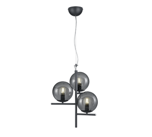 PURE 302000342 żyrandol czarny z dymionymi szklanymi kloszami fi 16cm 3xE14