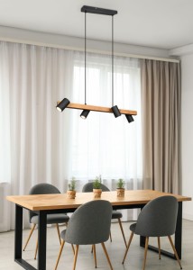 MARLEY 312490432 lampa wisząca z drewnianą belką i regulowanymi tubami 4xGU10