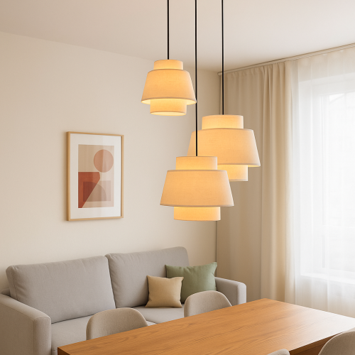 lampa wisząca potrójna japandi tkanina TRIBUTE