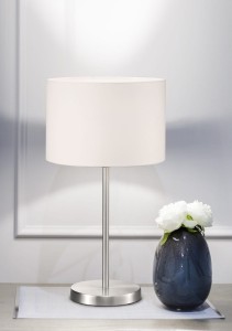 HOTEL 511100101 lampa stołowa nikiel mat z białym abażurem fi 30cm 1xE27