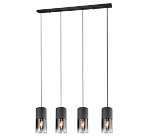 ROBIN 310600432 lampa wisząca na listwie czarna z dymionymi kloszami 4xE27