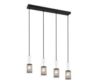 TOSH 304300434 lampa wisząca bielone drewno klosze czarna siatka 4xE27 wykończenie czarne