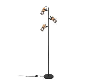 TOSH 404300332 lampa stojąca naturalne drewno klosz czarna siatka 3xE14 wykończenie czarne