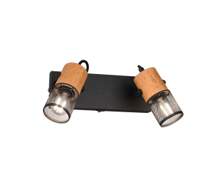 TOSH 804370232 listwa czarna naturalne drewno klosz czarna siatka 2xE14 regulowana