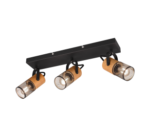 TOSH 804300332 listwa czarna naturalne drewno klosz czarna siatka 3xE14 regulowana