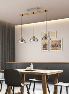 DELHI 303400367 lampa wisząca nad stół drewno nikiel antyczny 3xE27