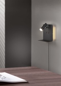 ELEMENT 222570232 kinkiet półeczka czarna z podświetleniem LED 3W + 2x1,5W 3000K ładowarka USB