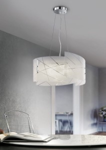 SANDRINA 301200300 lampa wisząca z giętego mlecznego szkła z prześwitami 3xE27 wykończenie chrom