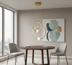 Lozanna lampa wisząca LED 44,8W 3000K złote ringi w pionie z białymi kulkami - OUTLET