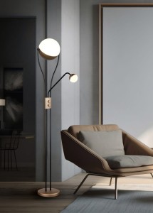 CHRIS 478310265 lampa podłogowa czarno-kawowa klosze kuliste białe LED 18W + 3,8W 3000K DIM