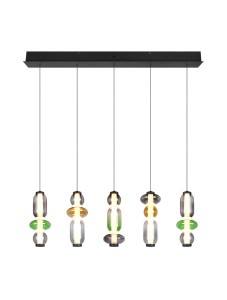 MINERVA 334310517 lampa wisząca czarna klosze ze szkła dymionego bursztynowego i zielonego LED 5x8W CCT 3stepDIM