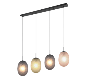 FACETTE 364230317 lampa wisząca klosze szkło z deseniem dymione bursztynowe i zielone 4xE27 wykończenie czarne