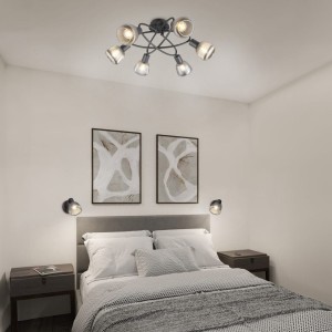 TARIFA 662800632 lampa sufitowa klosze ryflowane szkło chromowane 6xE14 wykończenie czarne 