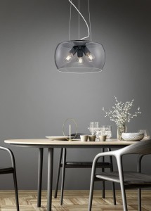 VALENTE 300600342 nowoczesna lampa wisząca czarna klosz dymione szkło fi 40cm 1xE27