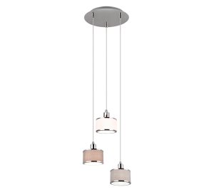 KAPRUN 311630306 lampa wisząca kaskada abażury popiel biały szary  ozdobione srebrnymi obręczami 3xE14 wykończenie chrom