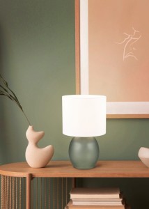VELA 517900115 lampa stołowa szkło zielone abażur biały 1xE14