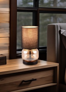 ELIO 517800113 lampa stołowa szkło bursztynowe abażur czarny 1xE27