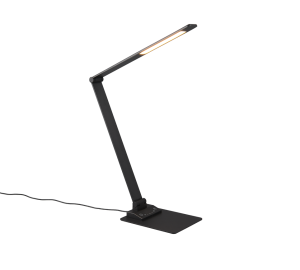 TRAVIS 545310132 lampa biurkowa czarna LED 6,5W CCT DIM z gniazdami USB i USB-C do ładowania smartfonów lub innych urządzeń