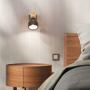 NANDINI 811700132 czarny kinkiet z drewnem abażur metalowa siatka i tkanina 1xE14