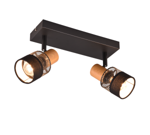 NANDINI 811700232 czarny lampa z drewnem abażur metalowa siatka i tkanina 2xE14