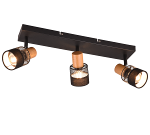 NANDINI 811700332 czarny lampa z drewnem abażur metalowa siatka i tkanina 3xE14