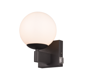 KULA 284270132 kinkiet łazienkowy czarny IP44 klosz biała kula fi 14cm 1xE14 włącznik na obudowie