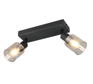 CADIZ R81782032 czarna lampa ścienna sufitowa 2xE14 klosze szkło bursztynowe