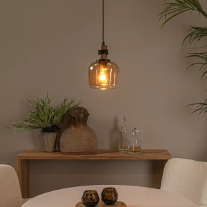 Ilona lampa wisząca czarna klosz szkło amber fi 18cm 1xE27