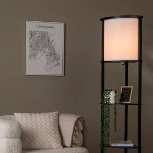 Menno lampa podłogowa narożna z półkami czarna abażur krem 1xE27