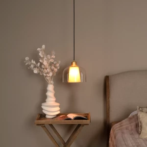 GUNHILD zwis pojedynczy lniany abażur w szklanym kloszu 1xE27