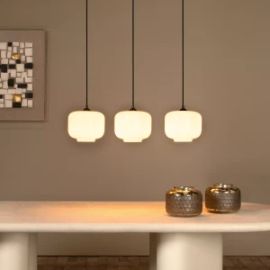 MEDINE lampa wisząca nad stół klosze białe szkło fi 25cm wykończenie czarne 3xE27