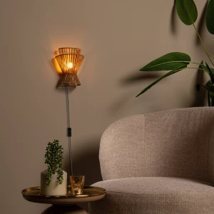 TASMAN kinkiet z plecionego papieru kolor naturalny wykończenie złote 1xE27